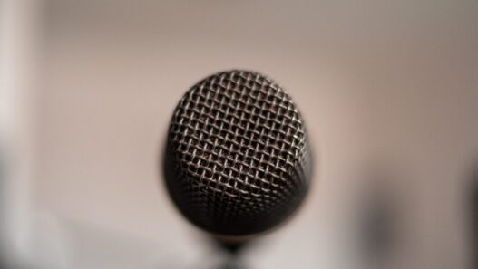 Close-up of a dynamic microphone for recording online courses