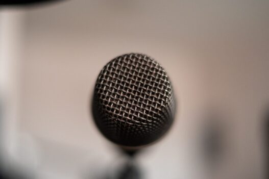Close-up of a dynamic microphone for recording online courses