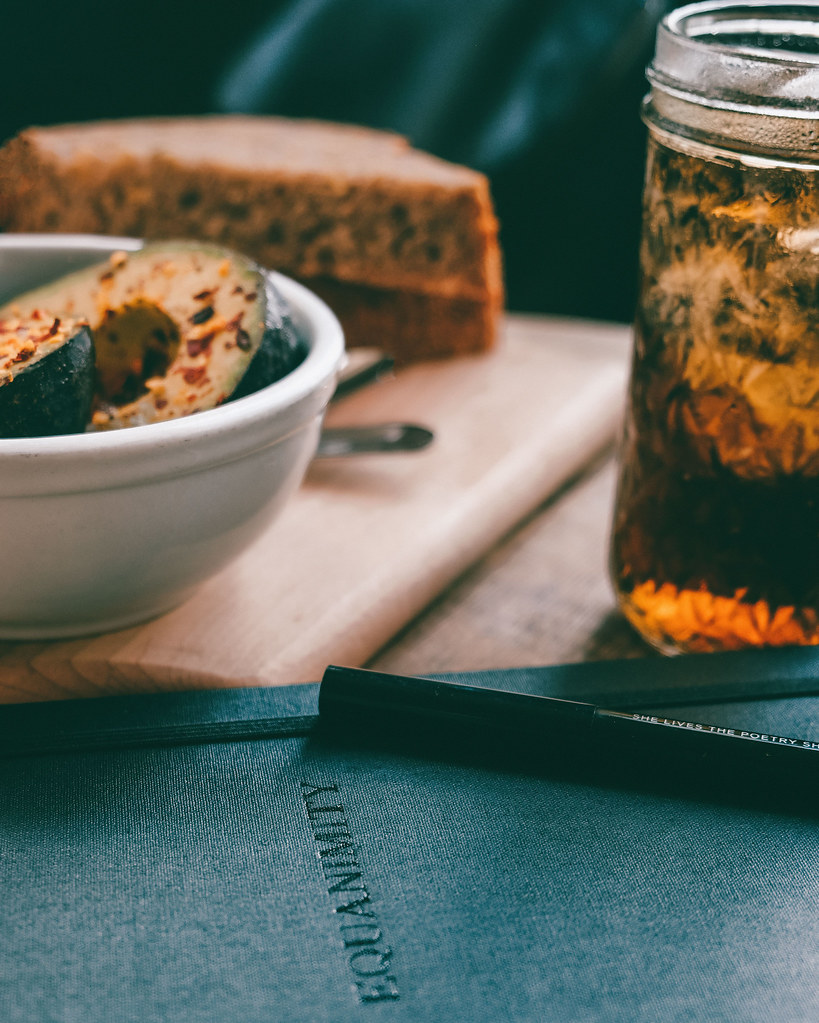 Productivity journal with morning coffee