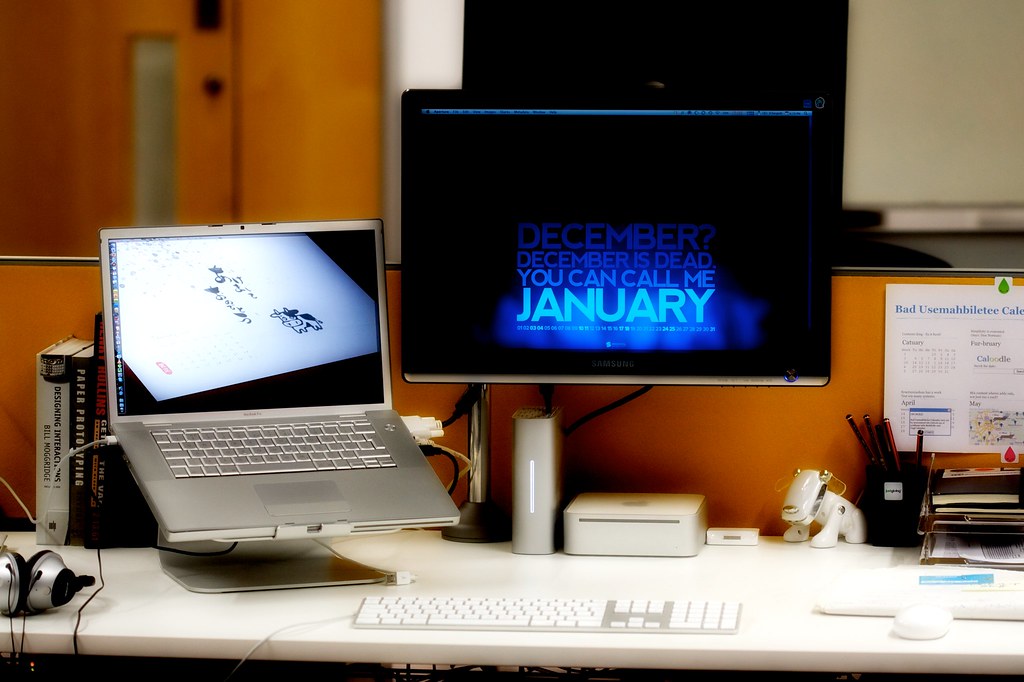 Tidy new year desk with planner