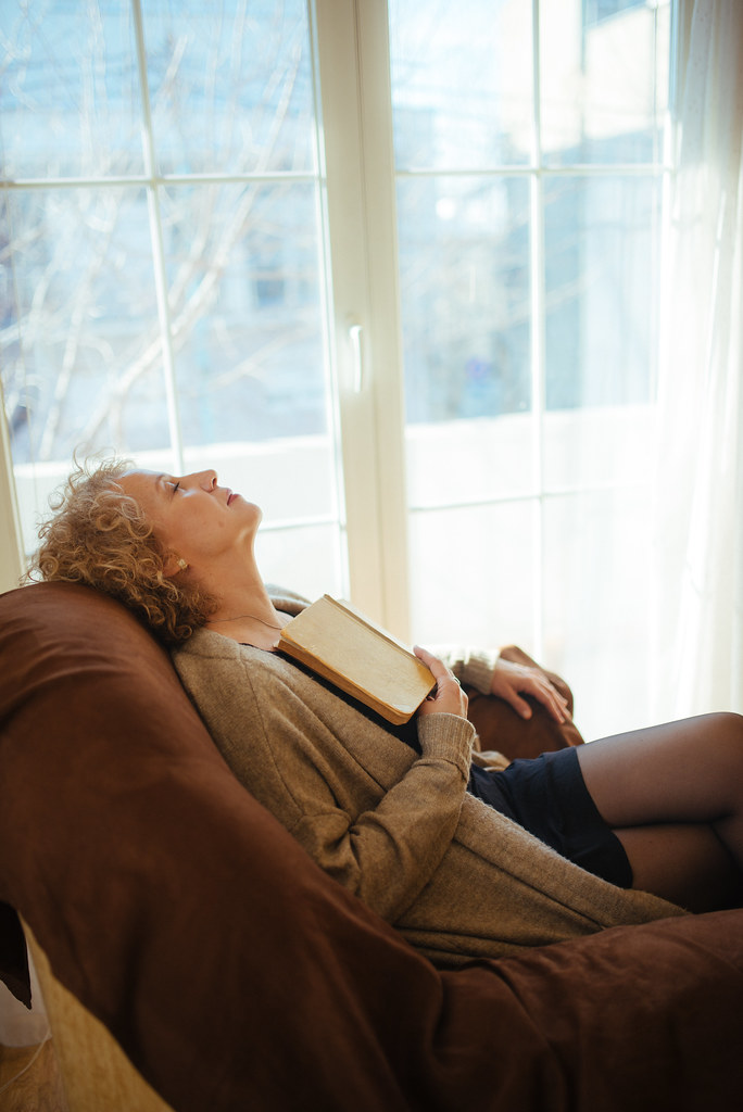 Relaxing afternoon reading in a sunlit living room