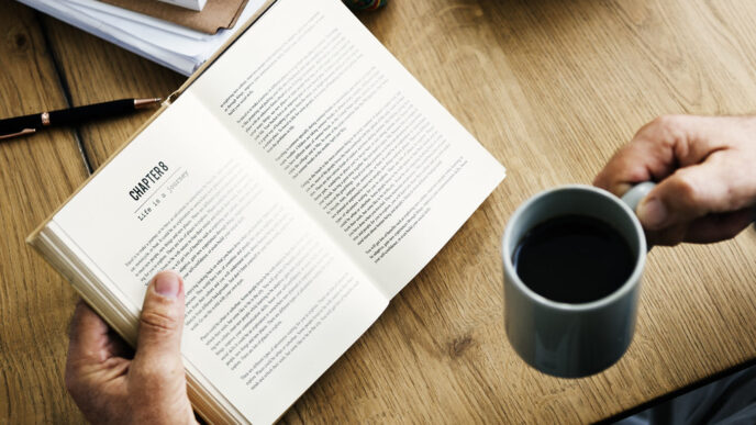Coffee break while reading a travel book