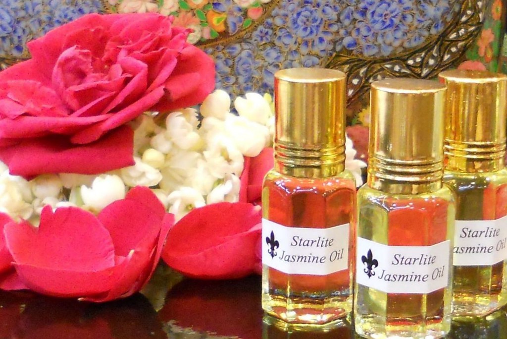 Natural jasmine aromatherapy oil bottle, a botanical beauty product