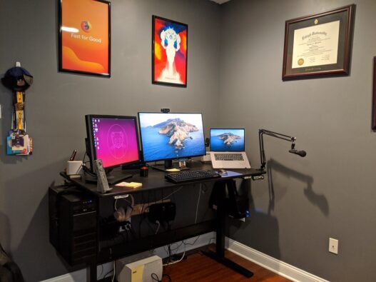 Home office desk setup with computer