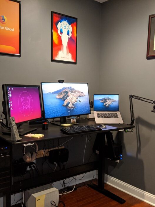 Home office desk setup with computer