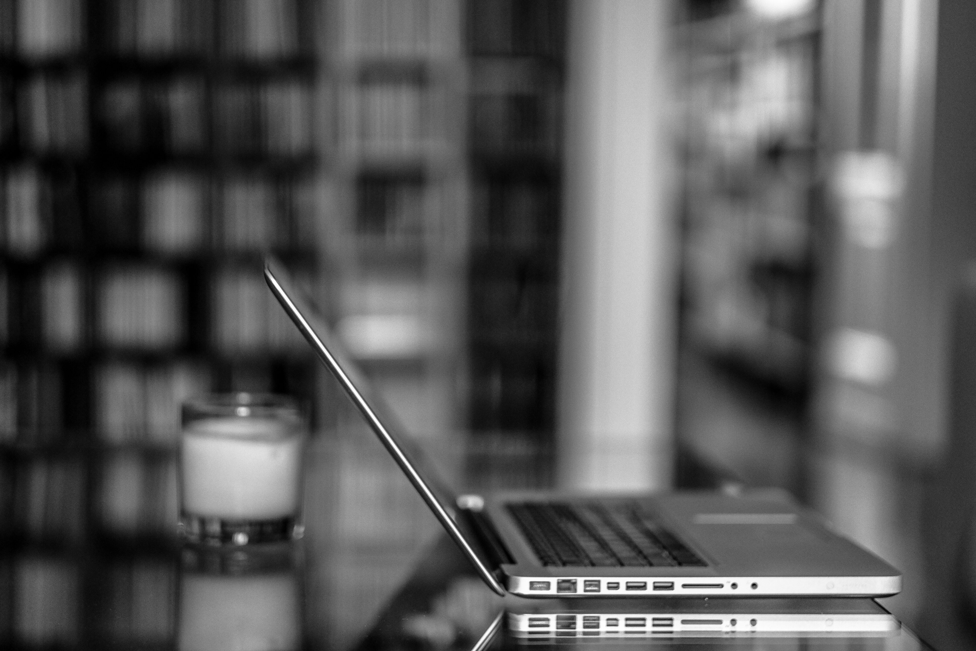 MacBook laptop in a library