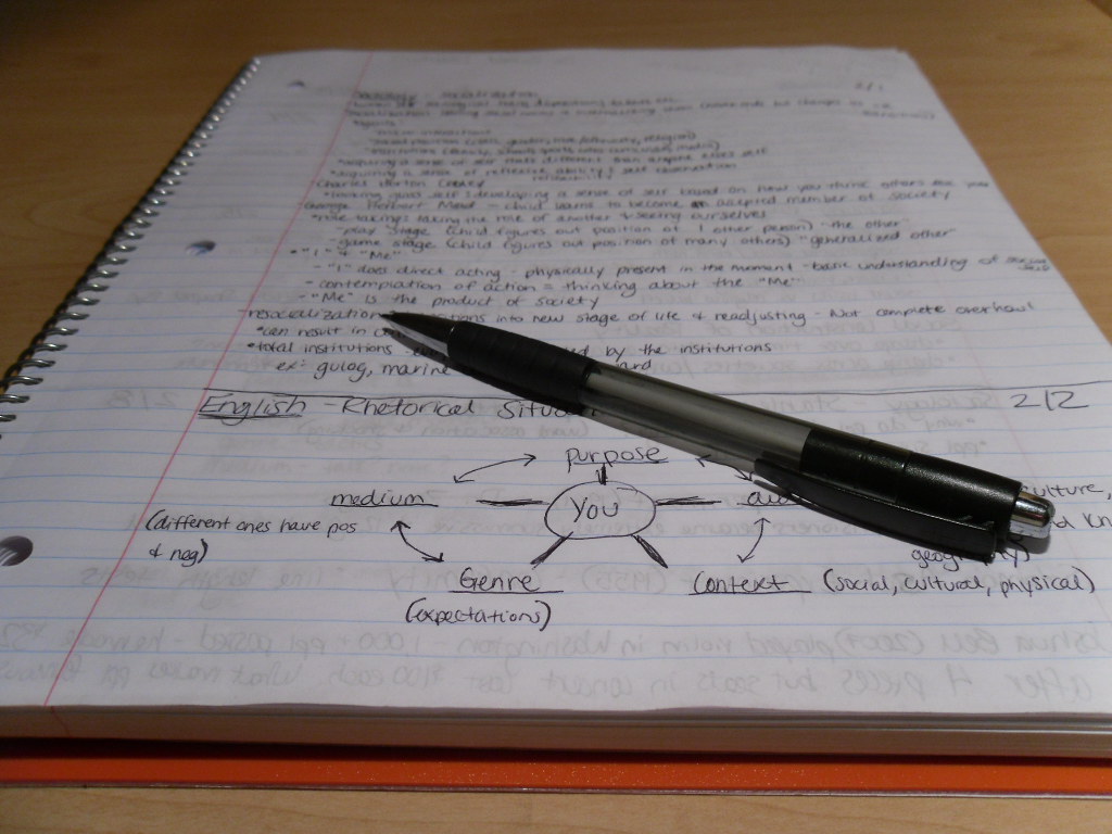 Handwritten study notes in a spiral notebook