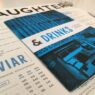 Printed restaurant menu with bold graphic design