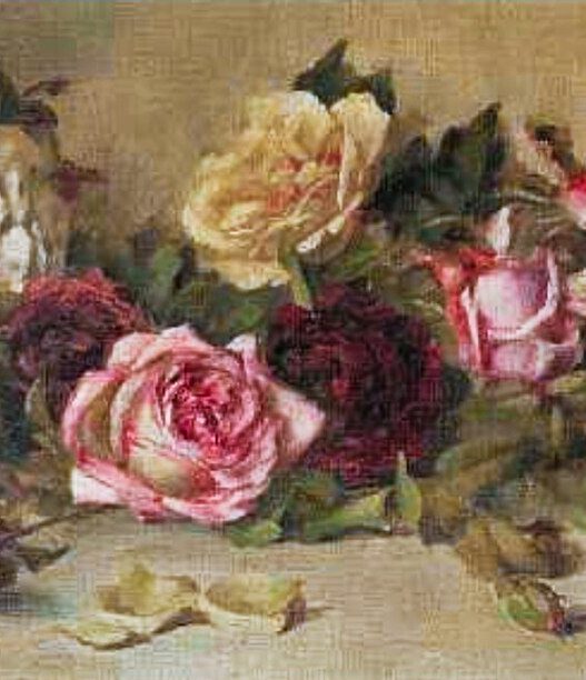 A watercolor still life of pink and cream roses