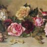 A watercolor still life of pink and cream roses