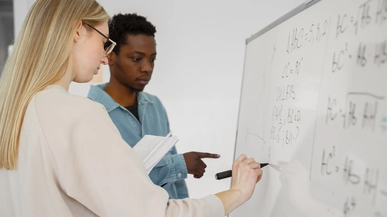 Medium shot people studying math