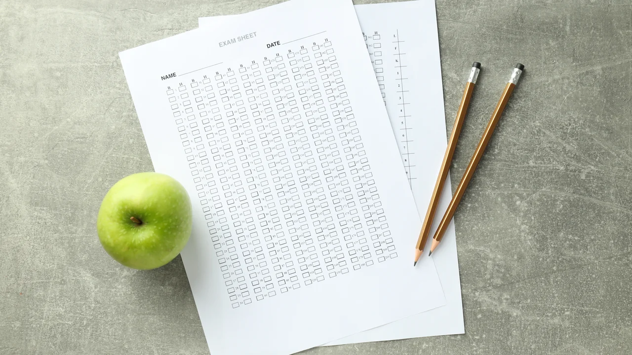 Concept of exams and tests top view