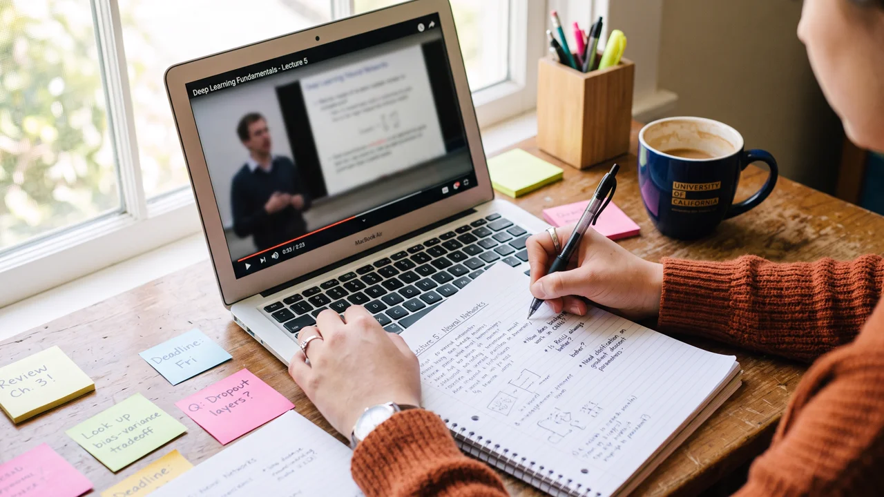 Close view of someone watching a webinar on a monitor