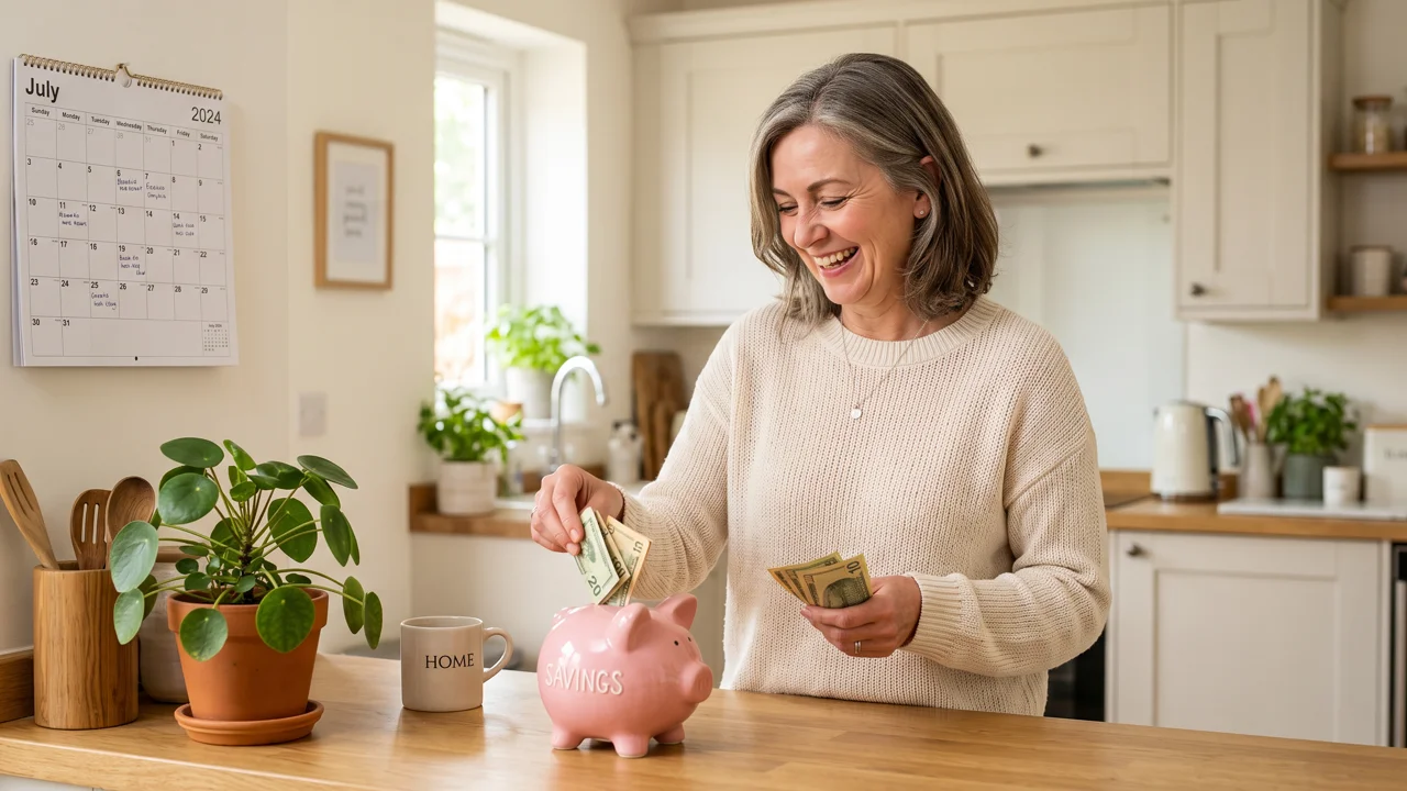 Hands holding a jar of saved money