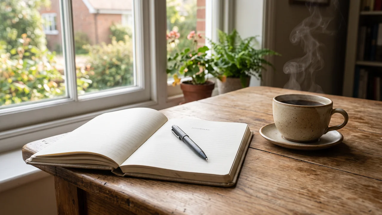 Open journal with a pen, ready for morning writing