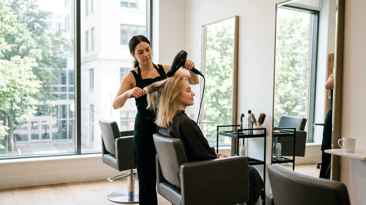 Stylist working with a client in an open-air beauty salon